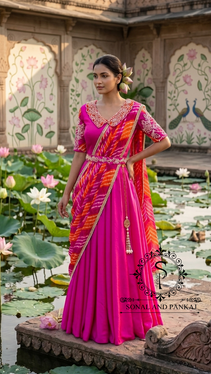 Saree de robe prêt-à-porter brodé à la main violet - SA01206