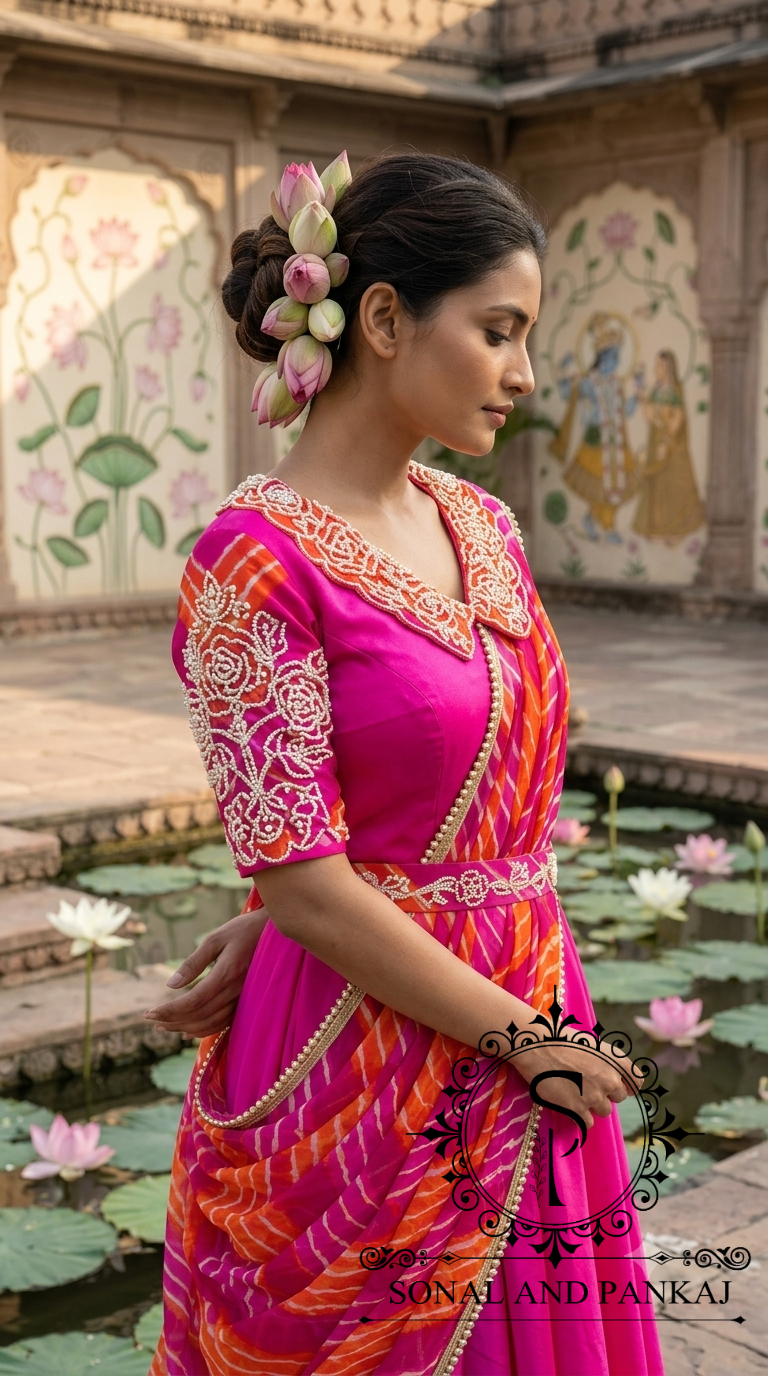 Saree de robe prêt-à-porter brodé à la main violet - SA01206