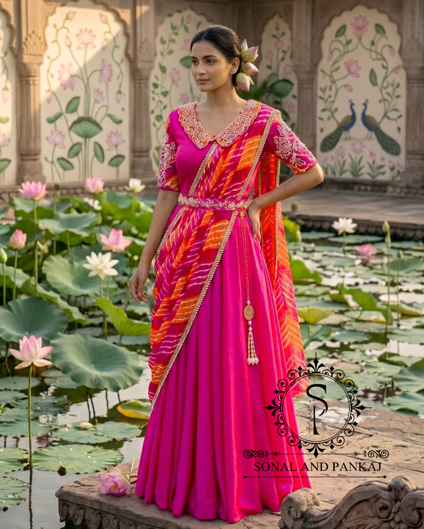 Saree de robe prêt-à-porter brodé à la main violet - SA01206