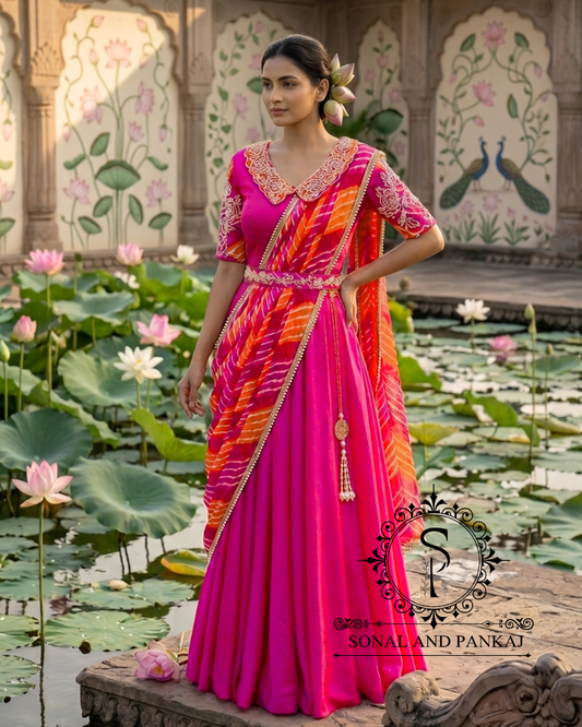 Saree de robe prêt-à-porter brodé à la main violet - SA01206