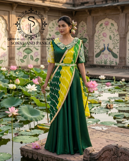 Saree de robe prêt-à-porter brodé à la main violet - SA01206