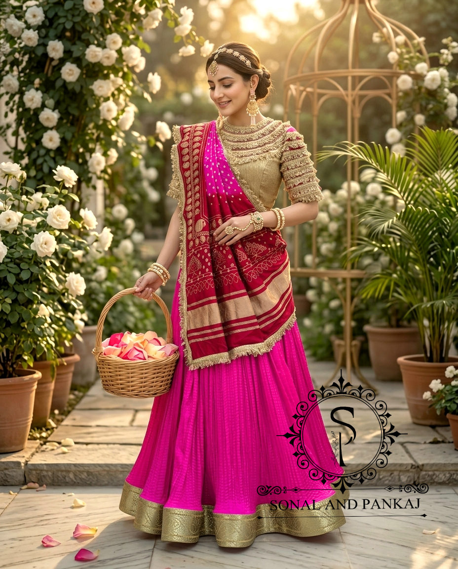 The Madhubala Lehenga Set - LH01842(Red & Pink)