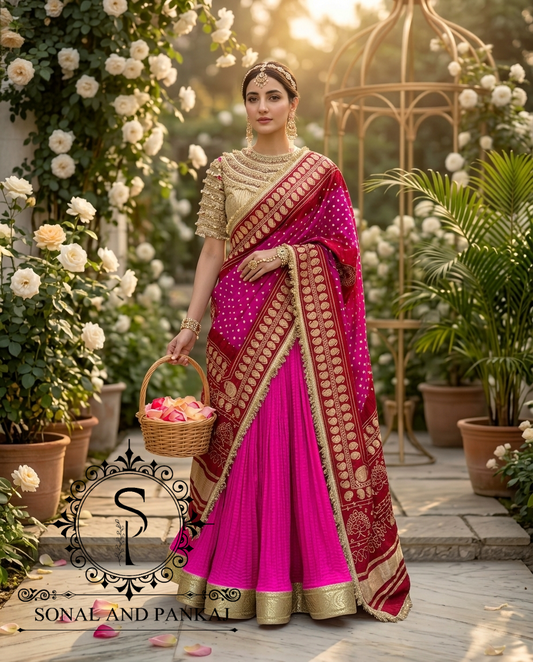 The Madhubala Lehenga Set - LH01842(Red & Pink)