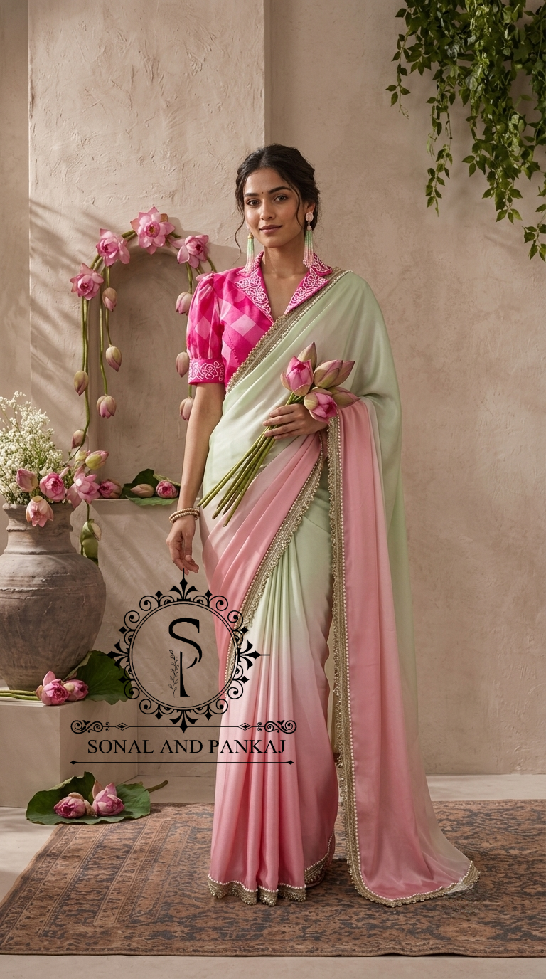 Komolika Dual- Dyed Saree With Collar Work Blouse - SA01850