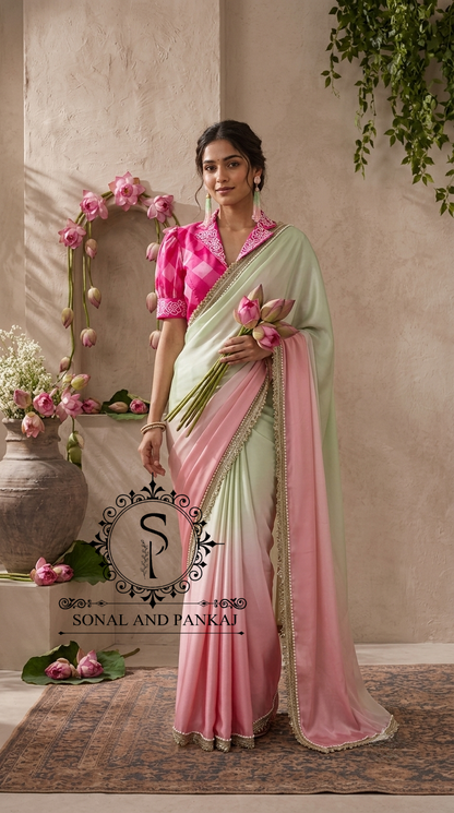 Komolika Dual- Dyed Saree With Collar Work Blouse - SA01850