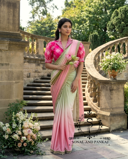 Komolika Dual- Dyed Saree With Collar Work Blouse - SA01850