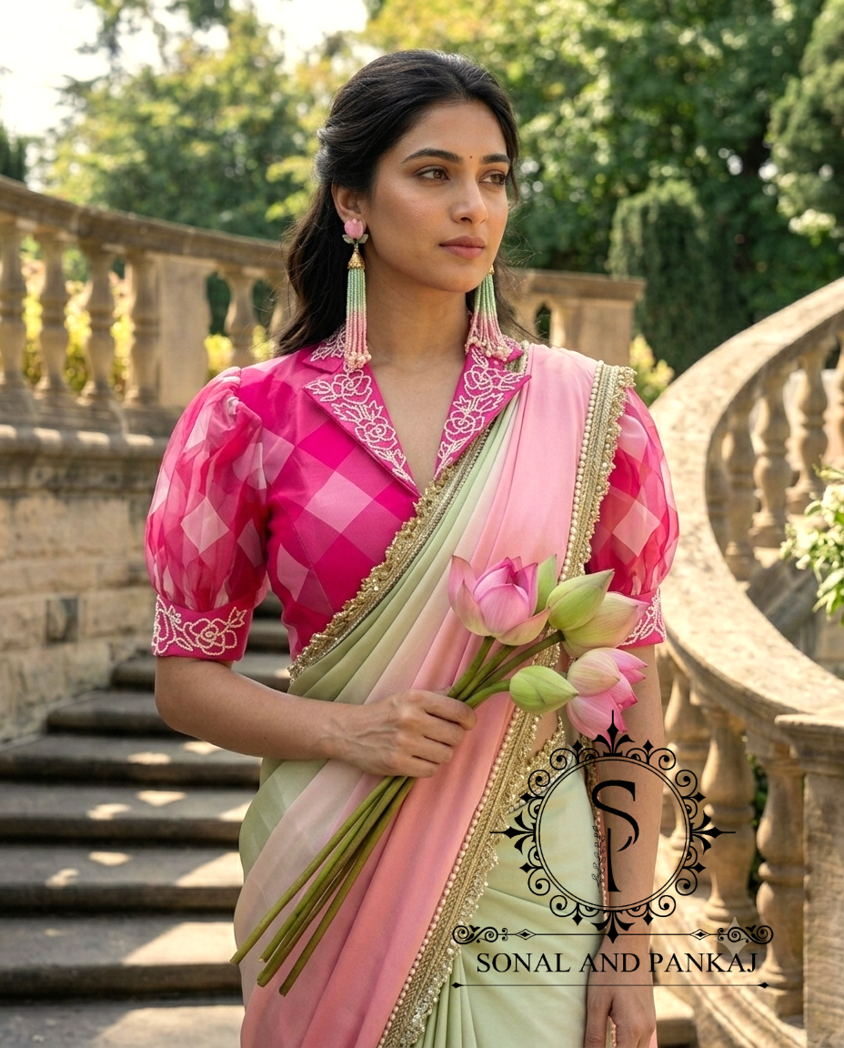 Komolika Dual- Dyed Saree With Collar Work Blouse - SA01850