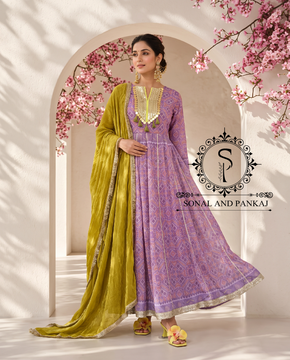 Lilac & Lime Patola Anarkali - KU01856