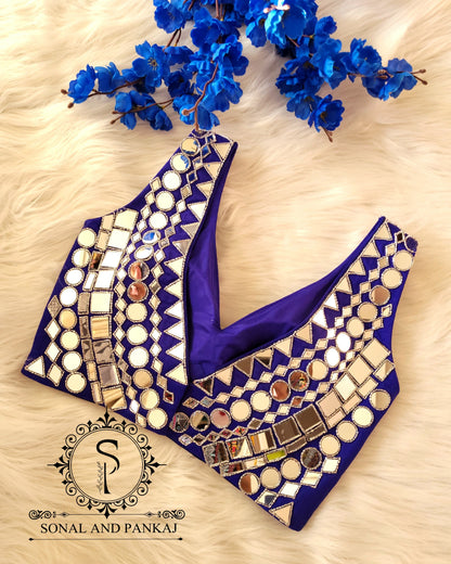Royal Blue Mirror Hand Embroidered Blouse - BL01143