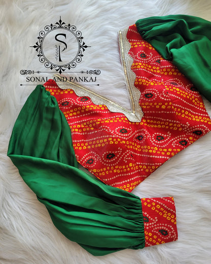 Blouse Bandhani de créateur avec Saree imprimé Bandhani prêt à draper - SA01147
