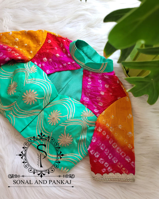 Hand Made Bandhani & Gotta Embroidered Designer Blouse - SAMPLE01149G