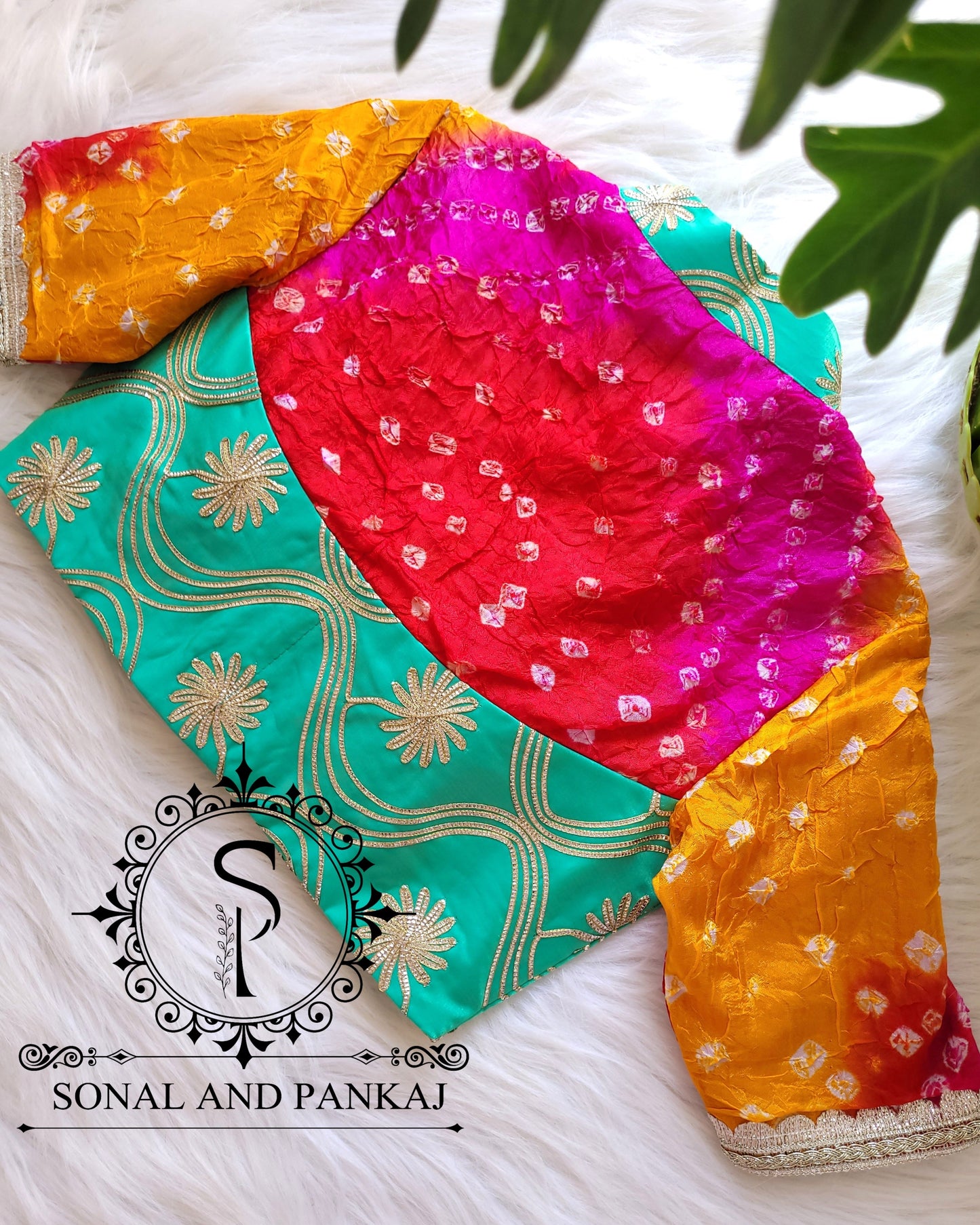 Hand Made Bandhani & Gotta Embroidered Designer Blouse - SAMPLE01149G