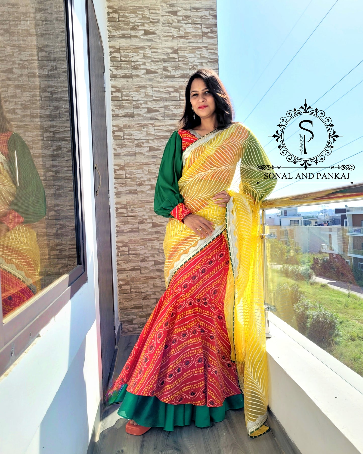 Designer Bandhani Blouse With Ready To Drape Bandhani Print Saree - SA01147
