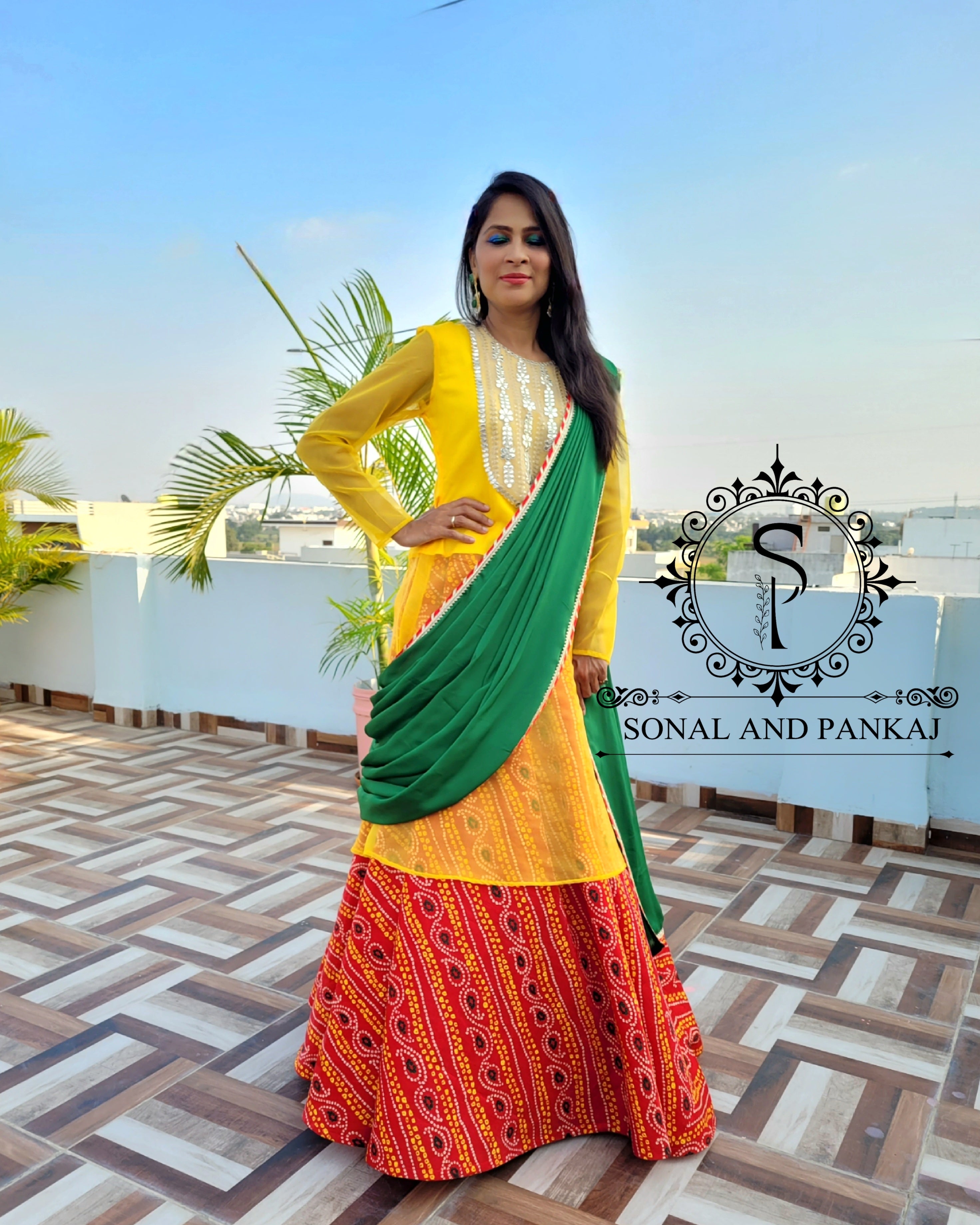 Buy Sun Yellow Lehenga Choli Hand Embroidered With Floral Jaal Pattern  Along With Apple Green Dupatta KALKI Fashion India