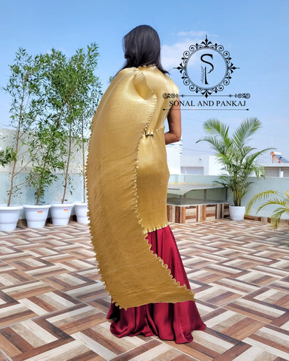 Metallic Pleated Top Style Blouse With Ready To Wear Saree - SAMPLE01188