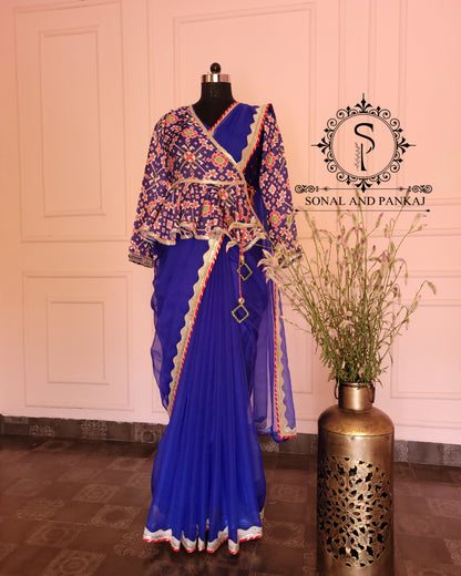 Peplum Jacket Style Patola Blouse With Beautiful Saree - SA01197