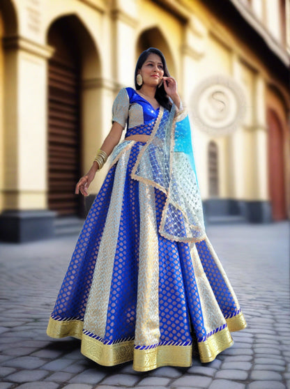 Designer Sequins-Brocade Blouse With Beautiful Duppatta & Kalidaar Brocade Lehenga - LH01204