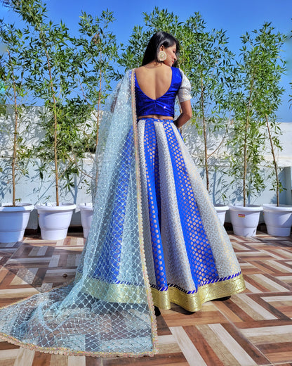 Designer Sequins-Brocade Blouse With Beautiful Duppatta & Kalidaar Brocade Lehenga - LH01204