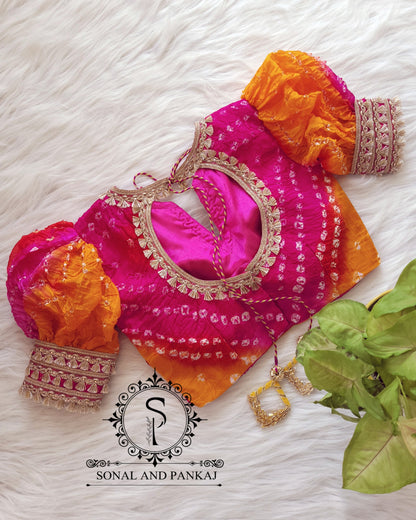 Pink & Orange Shaded Bandhani Blouse - BL01227