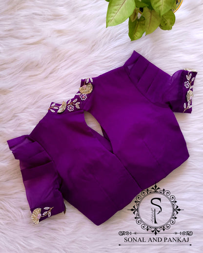 Hand Embroidered Purple Organza Designer Blouse & Saree - SA01221