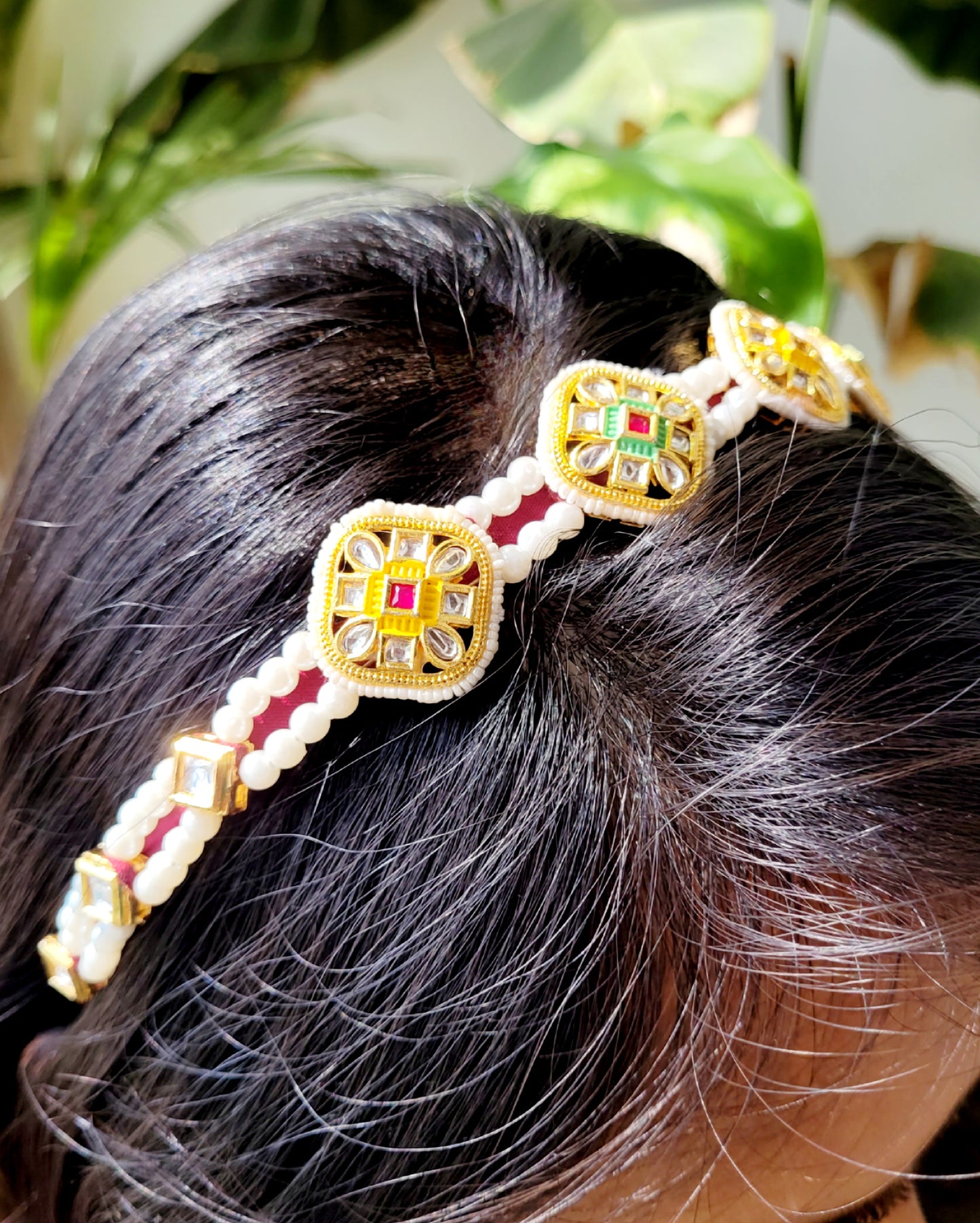 Ethnic Pearl & Kundan Hair Band (Pack of 1) - HB01285