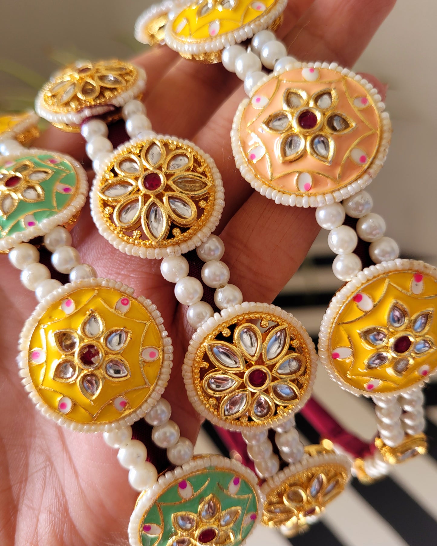 Ethnic Meenakari Pearl & Kundan Hair Band (Pack of 1) - HB01286