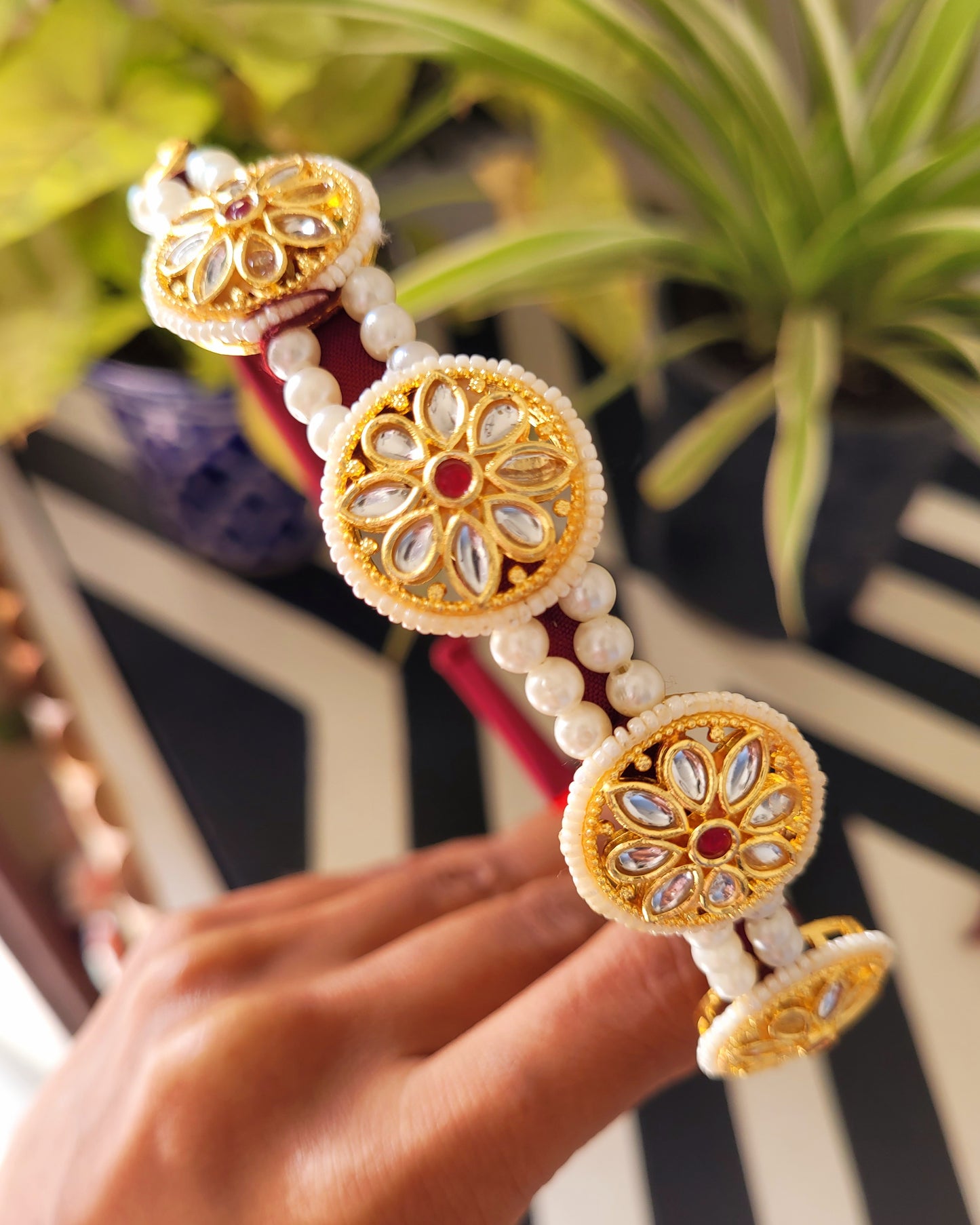 Ethnic Meenakari Pearl & Kundan Hair Band (Pack of 1) - HB01286