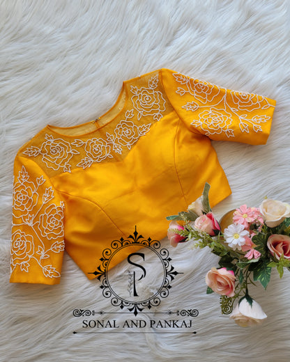 Yellow Hand Embroidered Blouse - SAMPLE01038Y