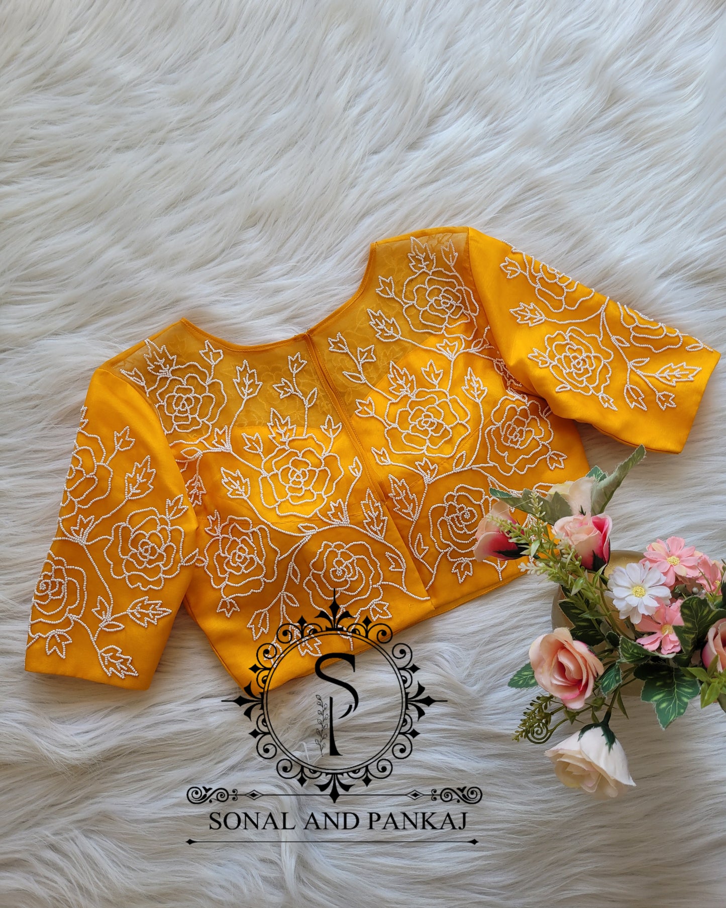 Yellow Hand Embroidered Blouse - SAMPLE01038Y
