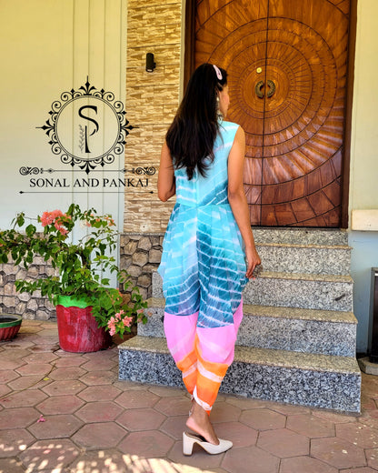 Multicolor Leheriya Dhoti Jump Suit - JS01348