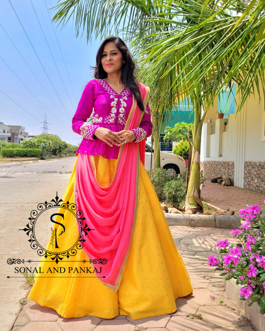 Beautiful Pearl Hand Embroidered Blouse With Yellow Lehenga - LH01350