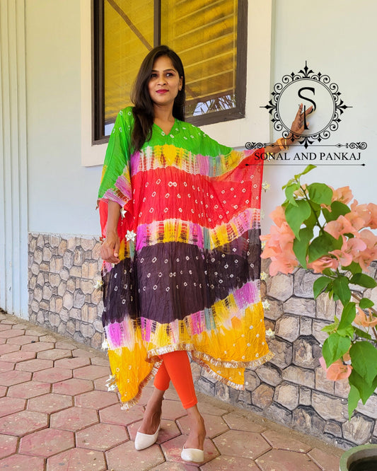 Tie & Dye Handmade Bandhani Kaftan - SAMPLE01366