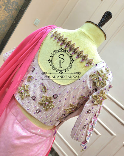 3d Pink Peacock Hand Embroidered Blouse - BL01405