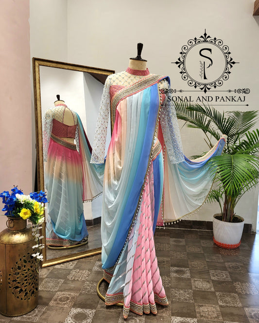Beautiful Designer Blouse With Ready To Drape Cowl Saree - SA01407