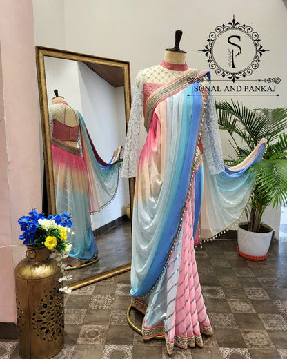 Beautiful Designer Blouse With Ready To Drape Cowl Saree - SA01407