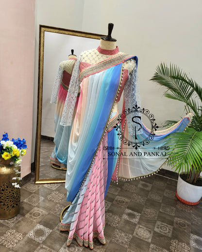 Beautiful Designer Blouse With Ready To Drape Cowl Saree - SA01407