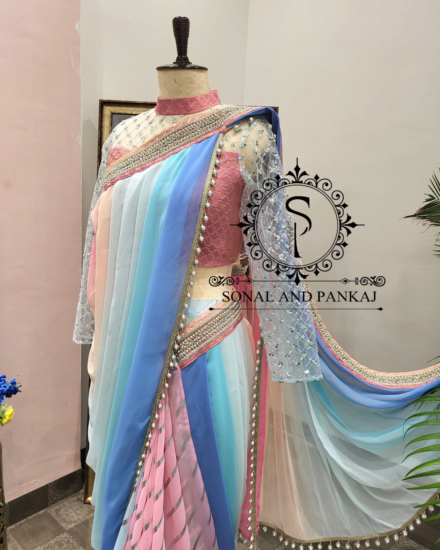 Beautiful Designer Blouse With Ready To Drape Cowl Saree - SA01407