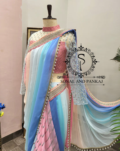 Beautiful Designer Blouse With Ready To Drape Cowl Saree - SA01407