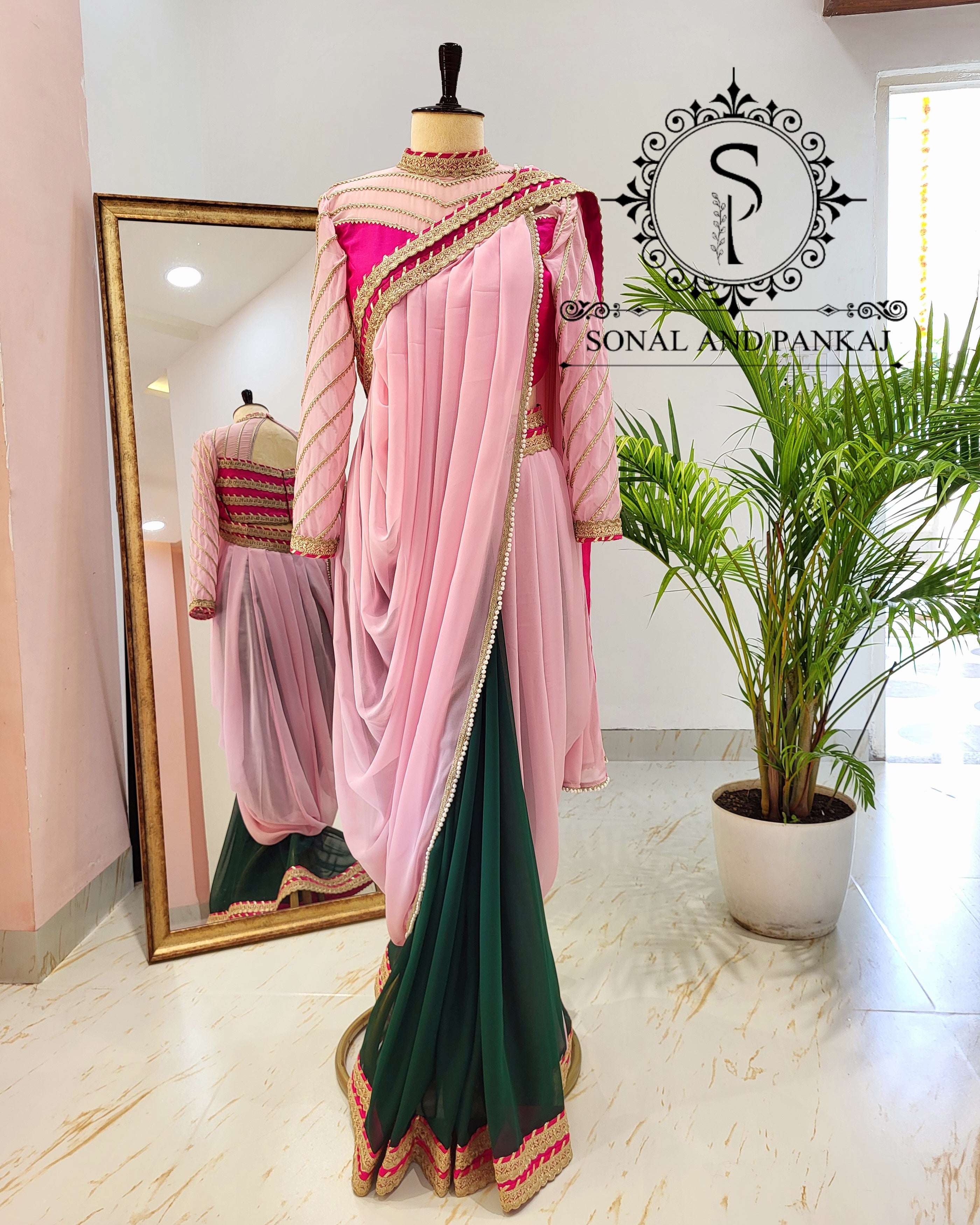 Beautiful Designer Blouse With Ready To Drape Cowl Saree - SA01432