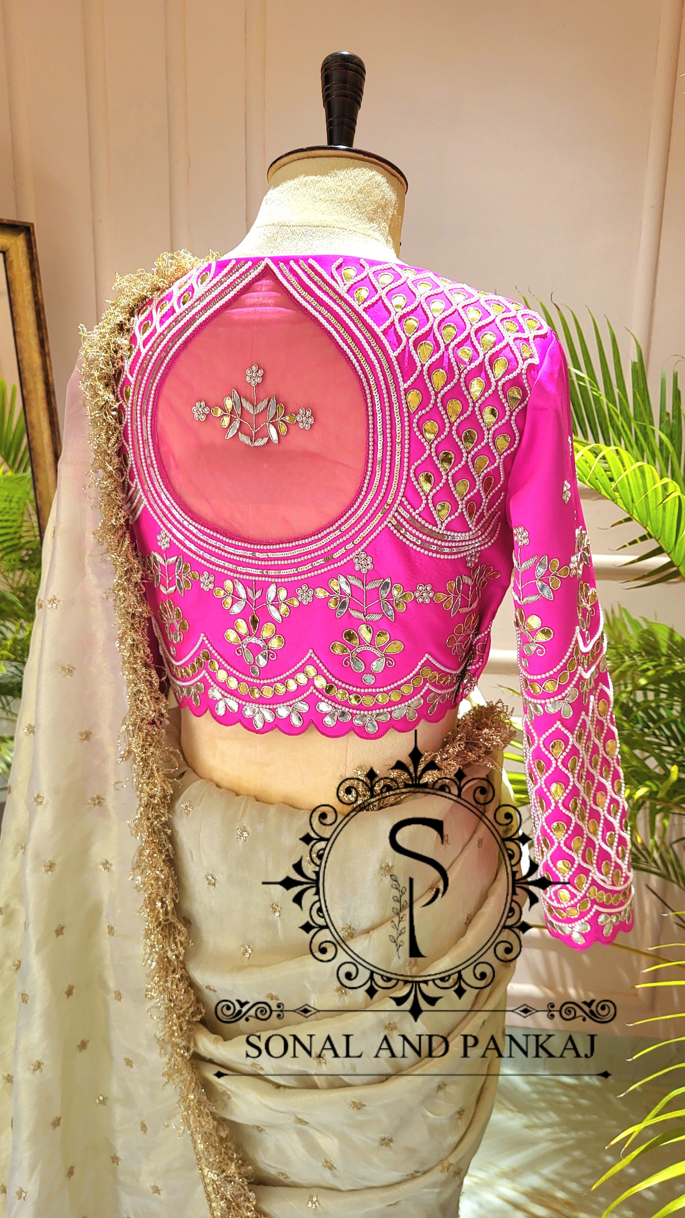 Hot Pink Gotta Patti Hand Embroidered Blouse - BL01480