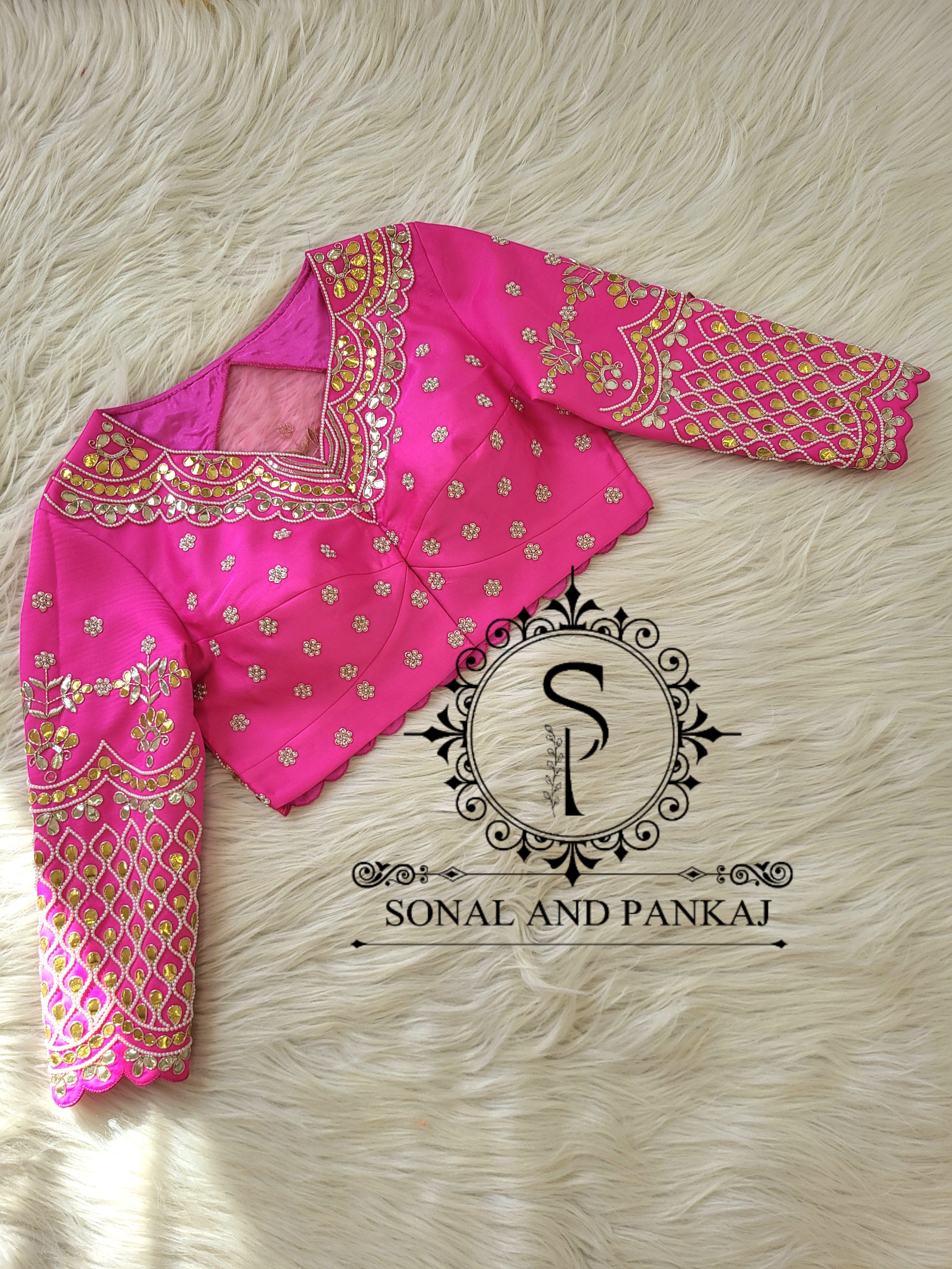 Hot Pink Gotta Patti Hand Embroidered Blouse - BL01480