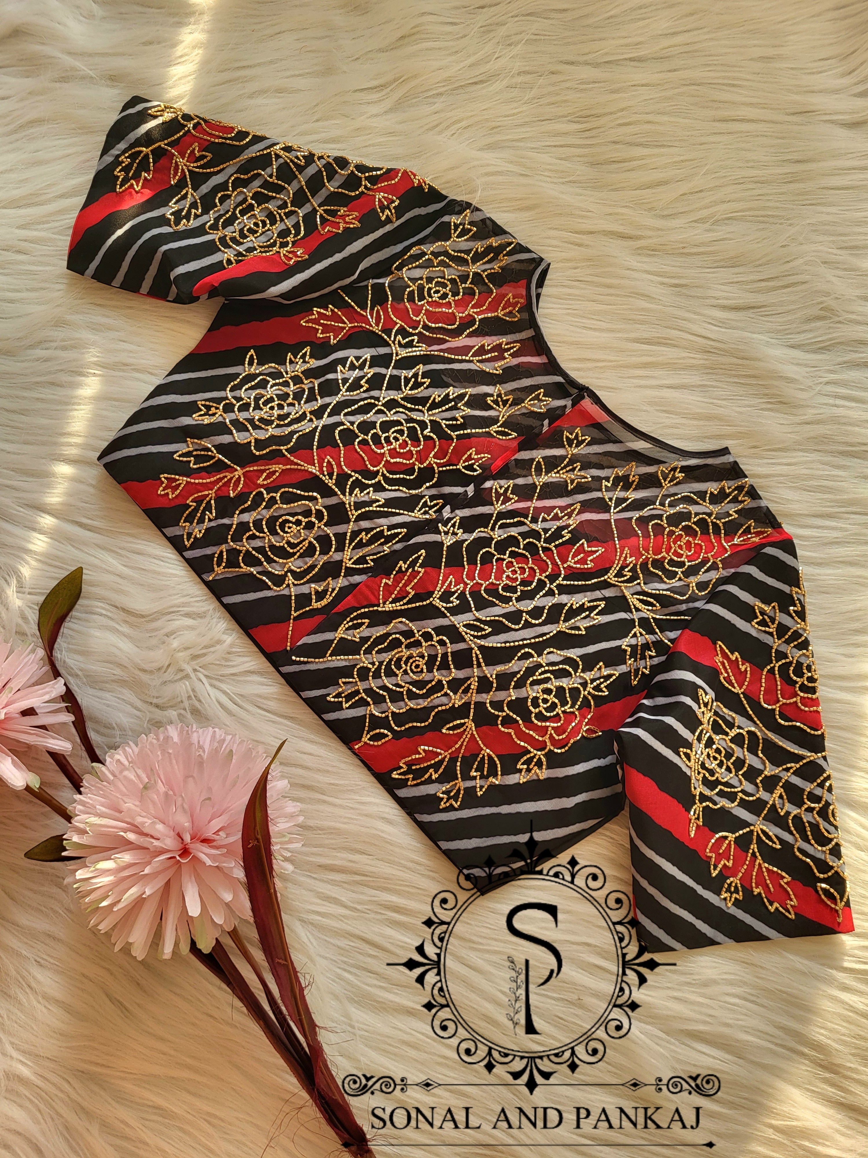 Black Leheriya Hand Embroidered Blouse - BL01441