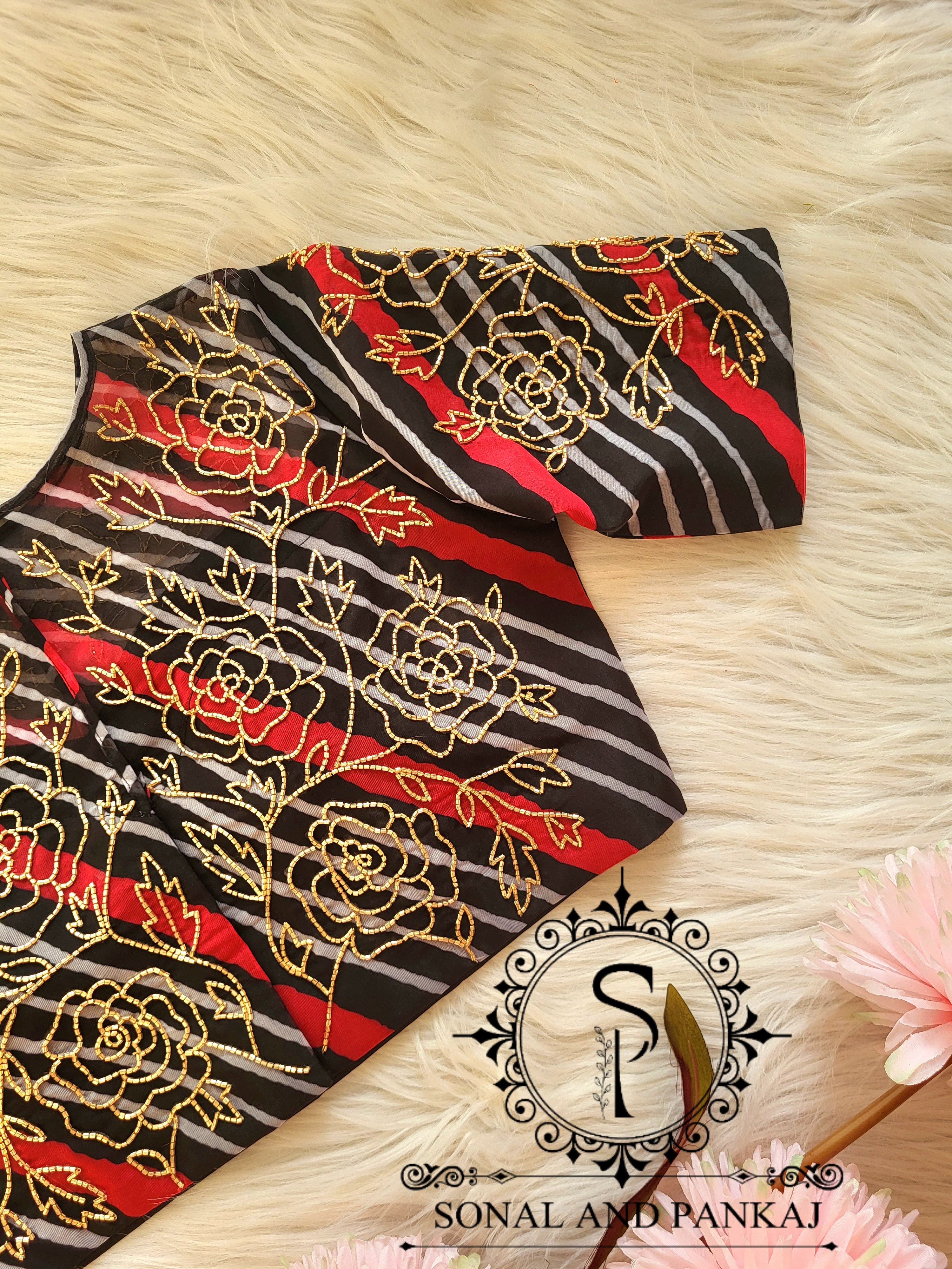 Black Leheriya Hand Embroidered Blouse - BL01441