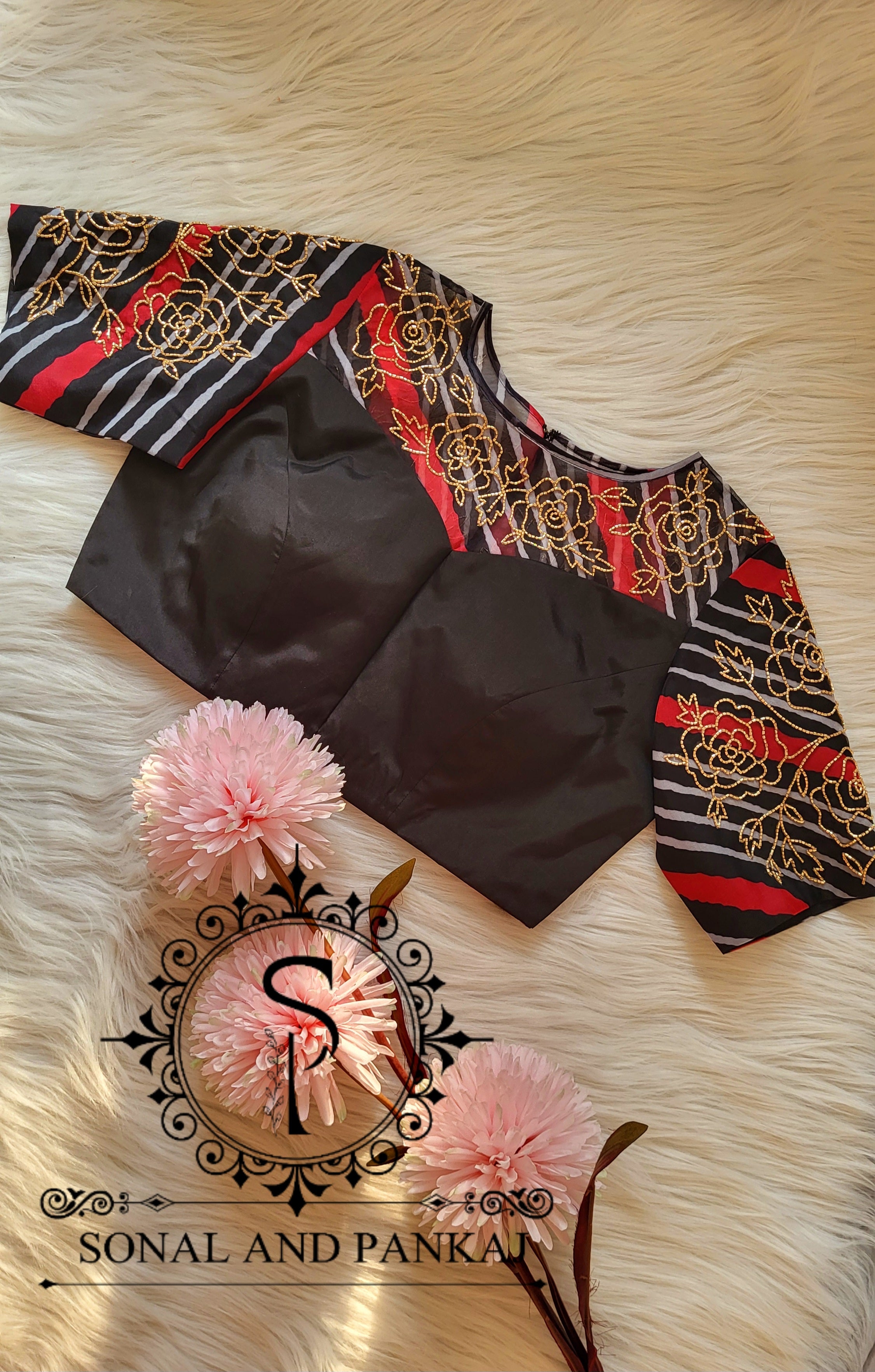 Black Leheriya Hand Embroidered Blouse - BL01441