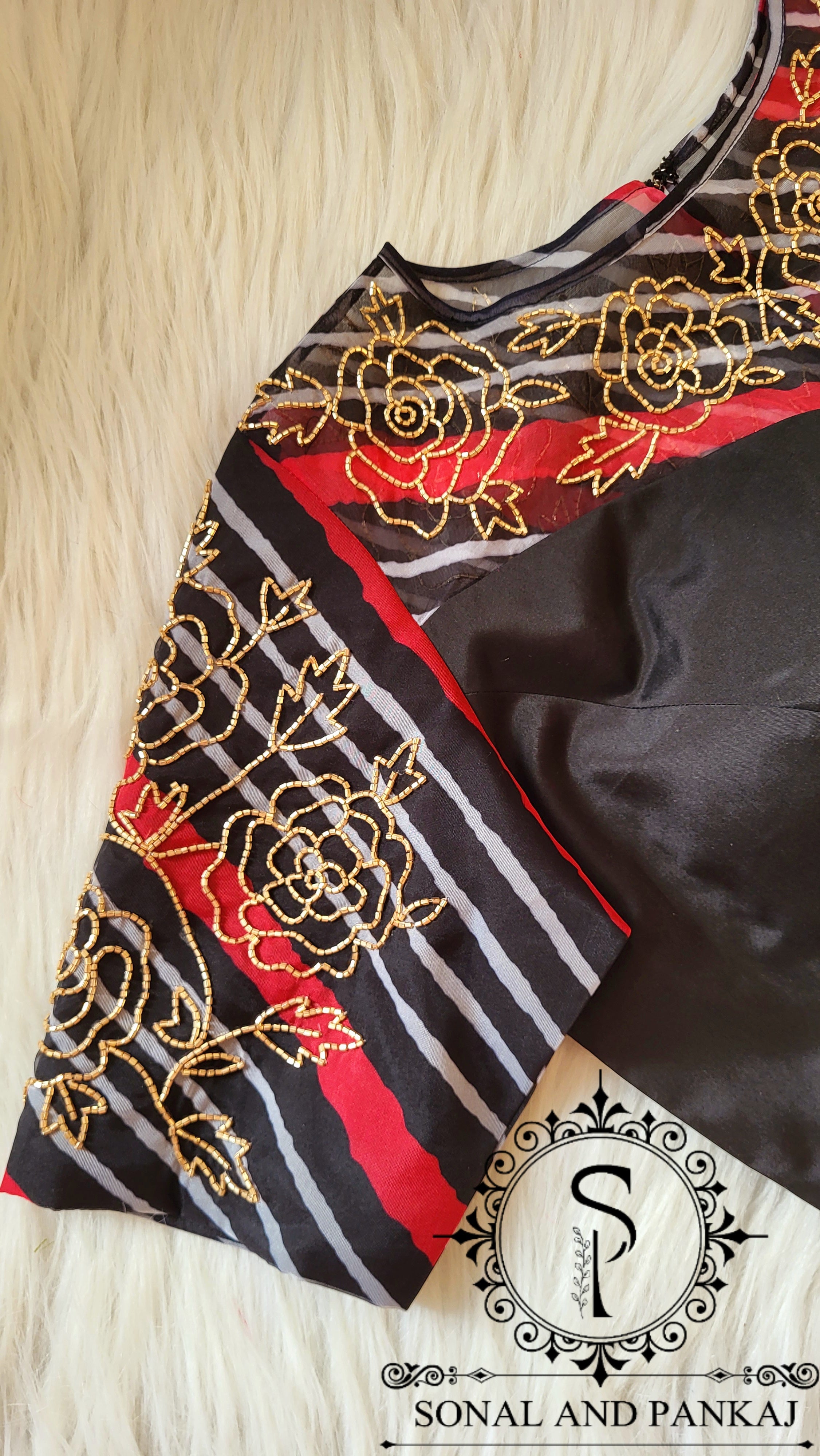 Black Leheriya Hand Embroidered Blouse - BL01441