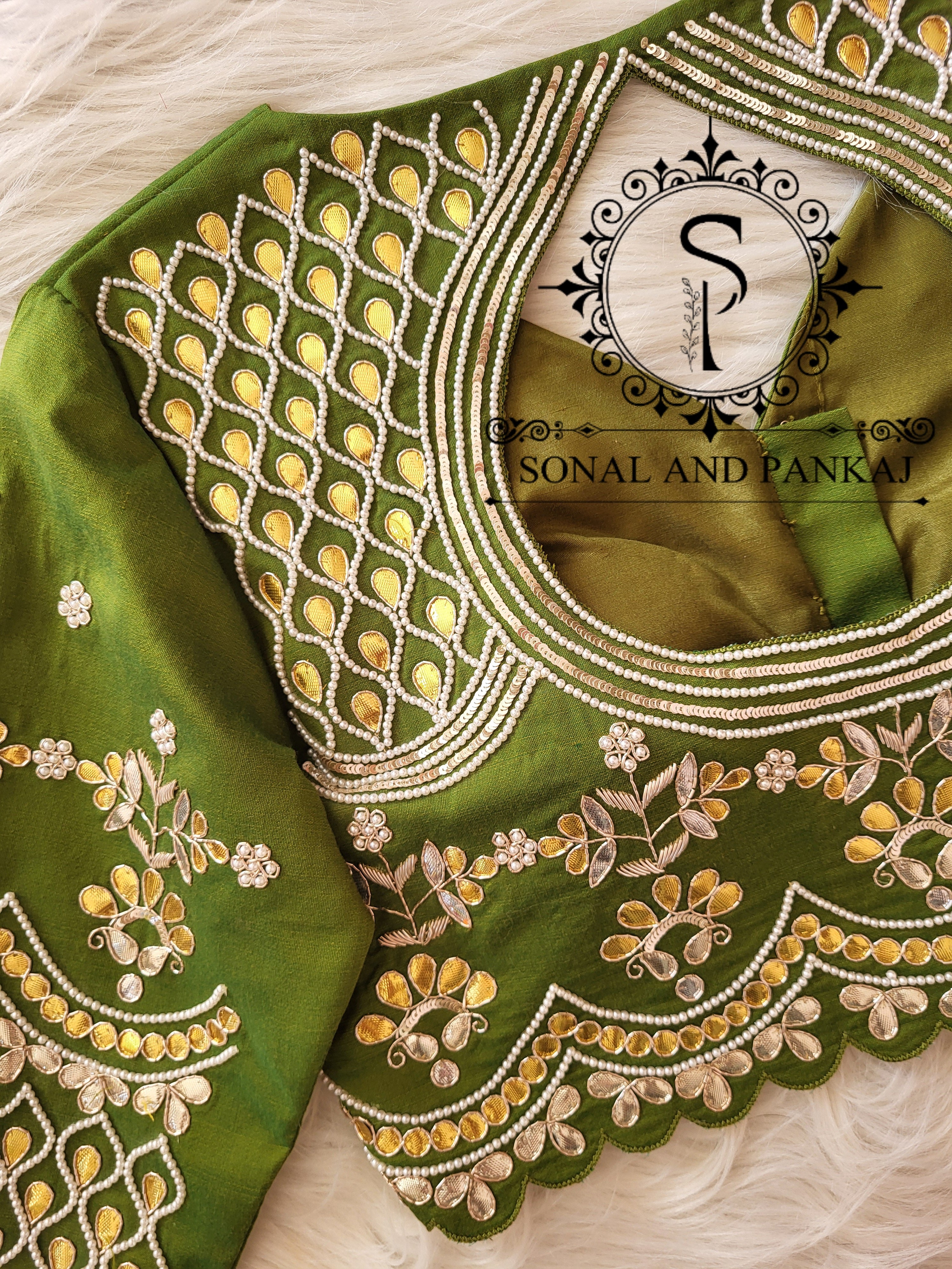 Olive Green Gotta Patti Hand Embroidered Blouse - BL01481