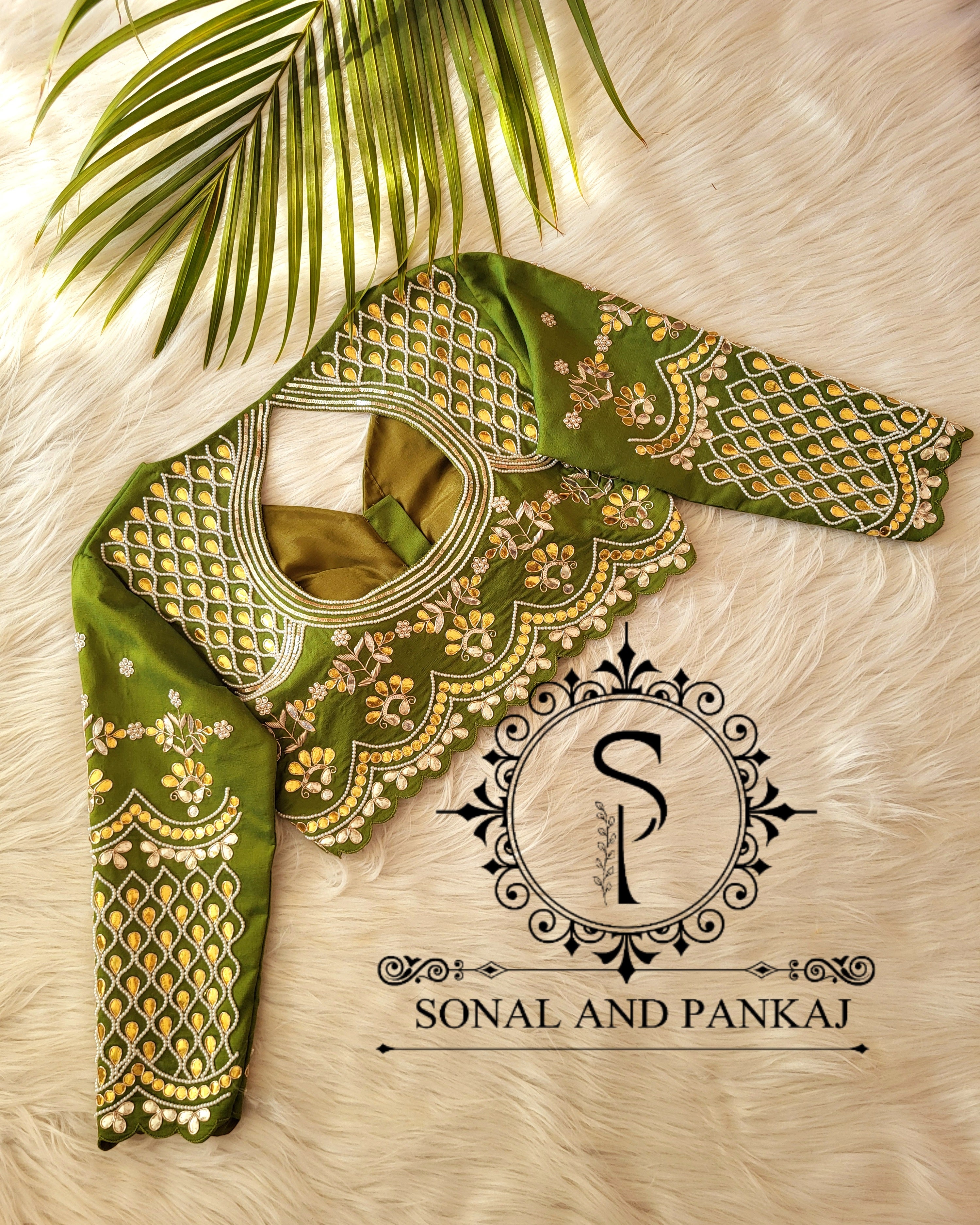 Olive Green Gotta Patti Hand Embroidered Blouse - BL01481