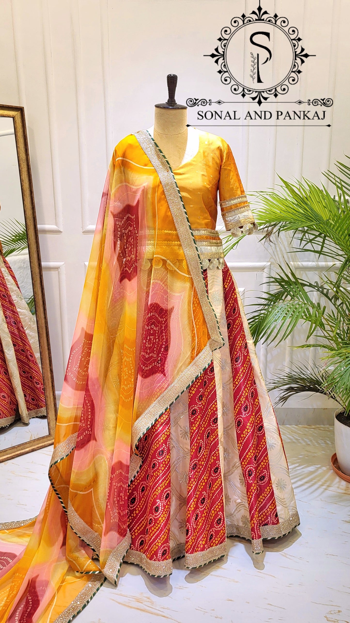 Designer Long Blouse With Beautiful Duppatta & Kalidaar Lehenga On Sale - LH01525 (Red & Cream)
