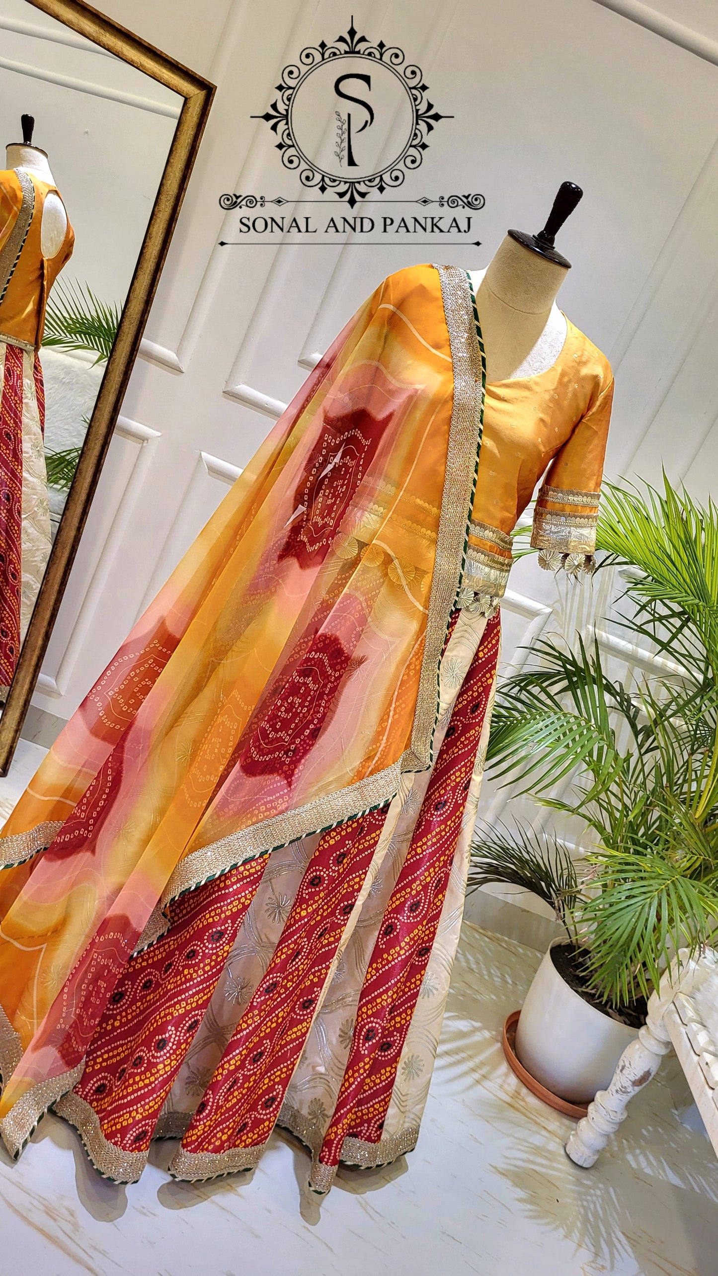Designer Long Blouse With Beautiful Duppatta & Kalidaar Lehenga On Sale - LH01525 (Red & Cream)