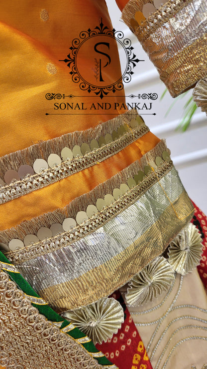 Designer Long Blouse With Beautiful Duppatta & Kalidaar Lehenga On Sale - LH01525 (Red & Cream)